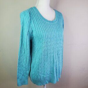 Karen Scott Womens Aqua Cable-Knit Sweater L